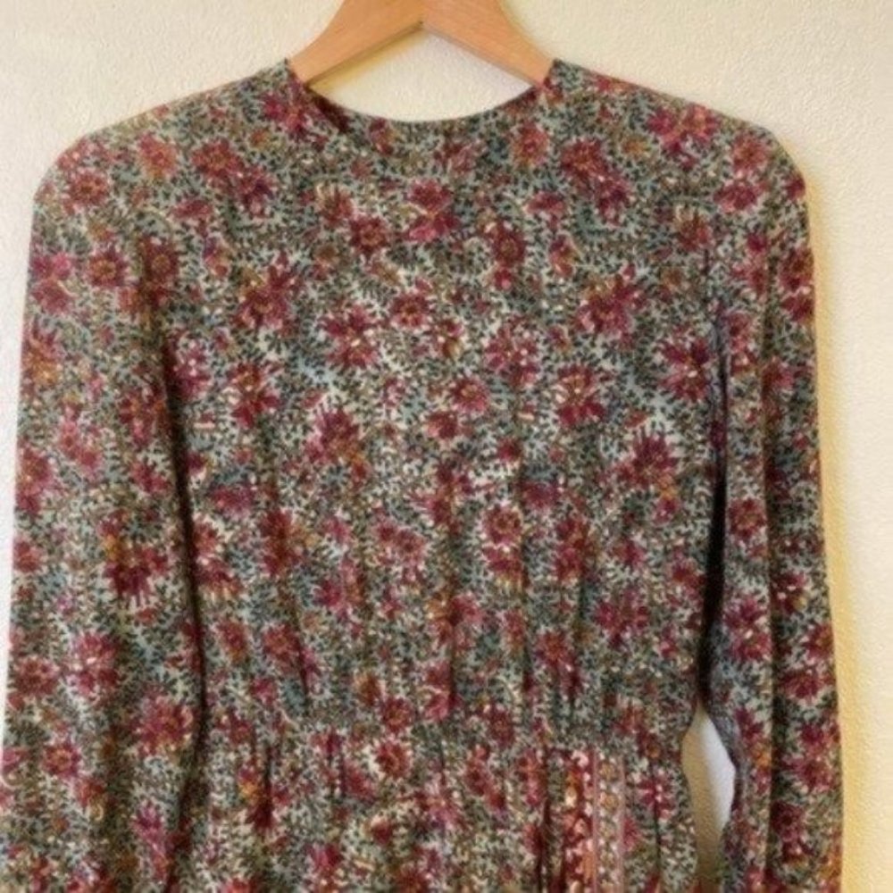 Gorgeous Vintage Liz Claiborne 100% Silk Floral Long Sleeve Midi Dress | Size 4 - Picture 3 of 11